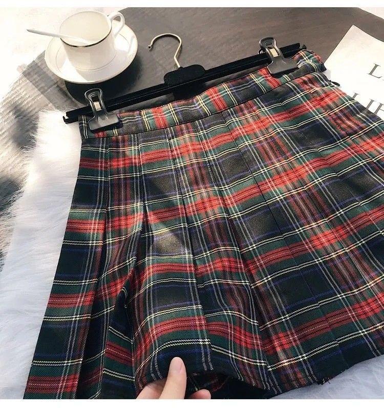 DONGSHOP Váy xếp nếp kẻ sọc nữ xuân hạ nửa người váy cao eo 2023 Hàn Quốc sinh viên chữ A nửa người váy ngắn