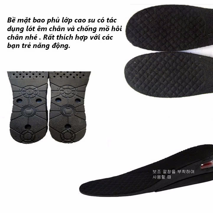 Lót giày tăng chiều cao tăng 5cm chất liệu Đệm Khí êm chân, thoáng khí Nguyên Bàn - Đen