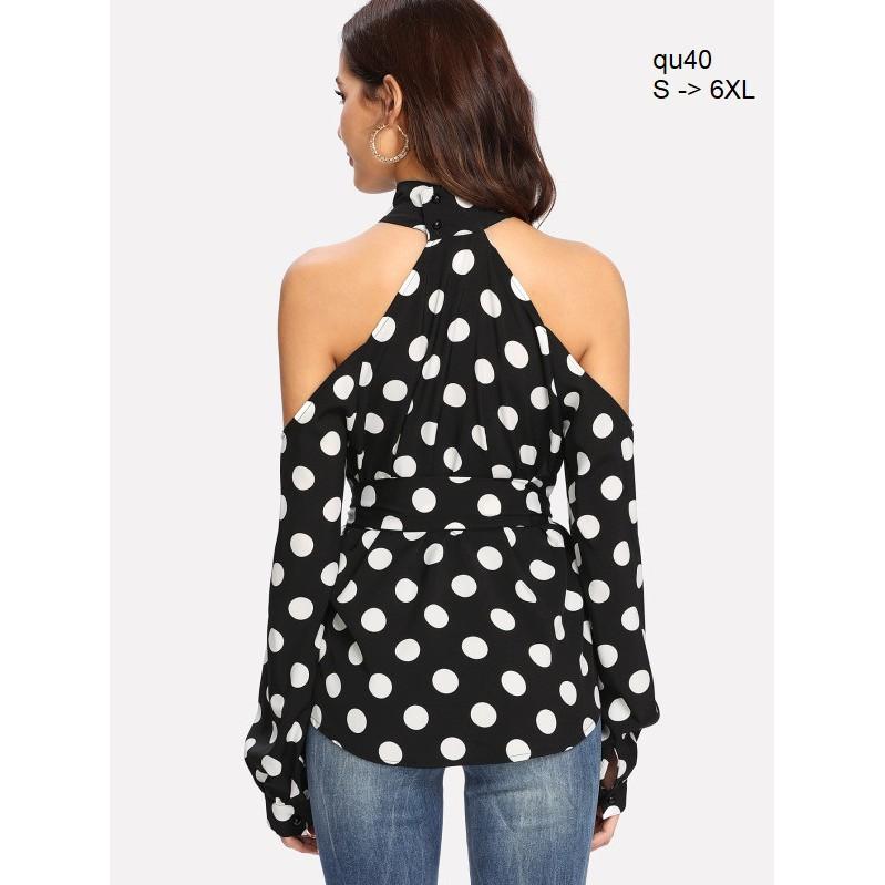 TOP88 ÁO VOAN CHẤM BI KHOÉT VAI