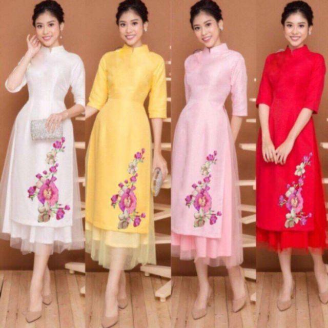 Set Áo dài cách tân thêu hoa