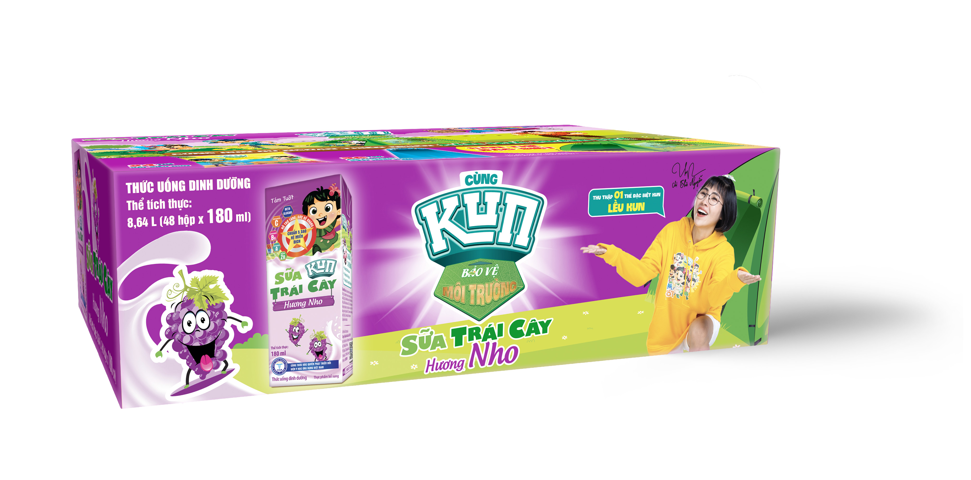 Hình ảnh Thùng 48 Hộp Sữa Trái Cây Hương Nho KUN 180ml/hộp