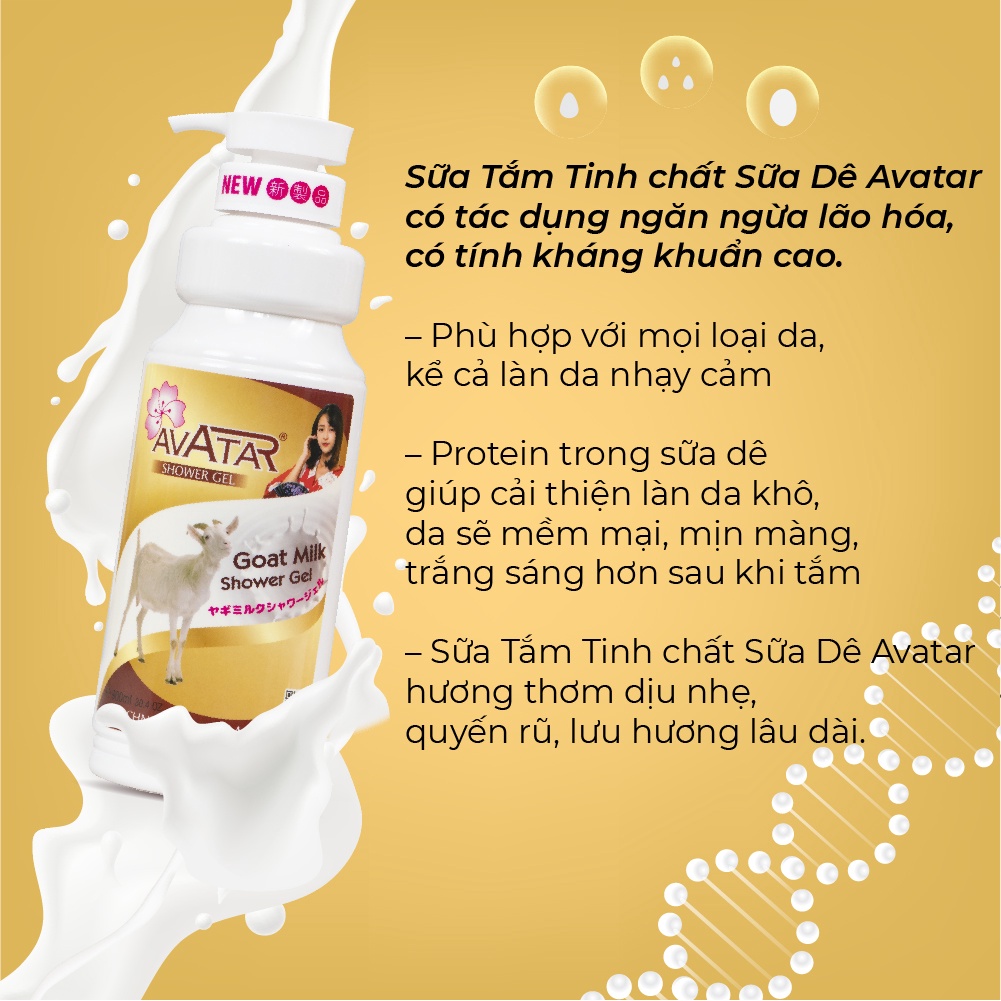 Sữa tắm sữa dê Avatar 900ml - Sữa dê chăm sóc da mịn màng và ngăn ngừa lão hóa - Công nghệ Nhật Bản