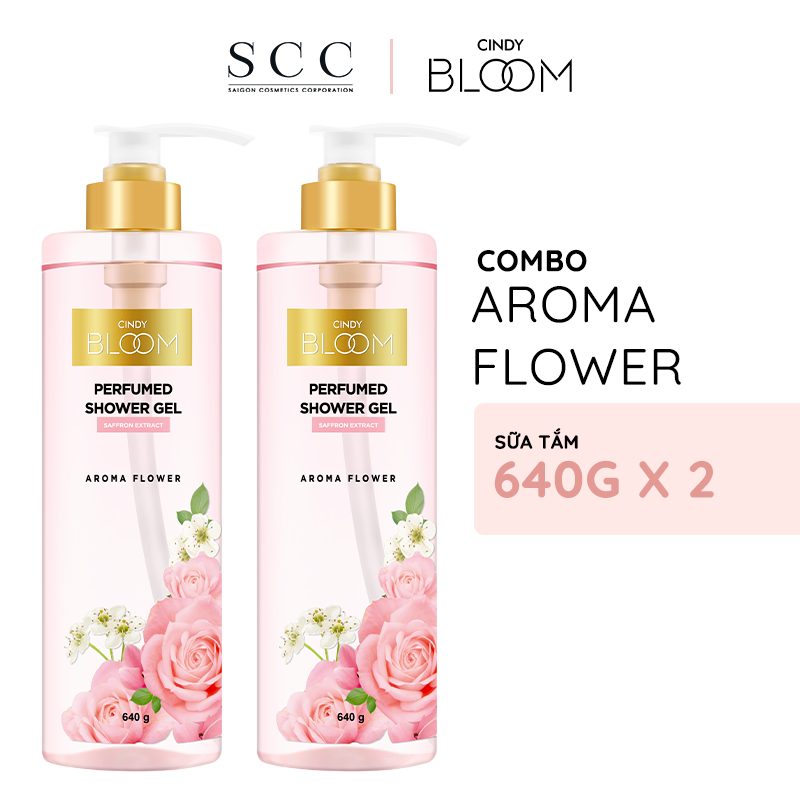 Combo 2 chai Sữa tắm nước hoa dưỡng ẩm sáng da Cindy Bloom Aroma Flower mùi hương ngọt ngào nữ tính 640g