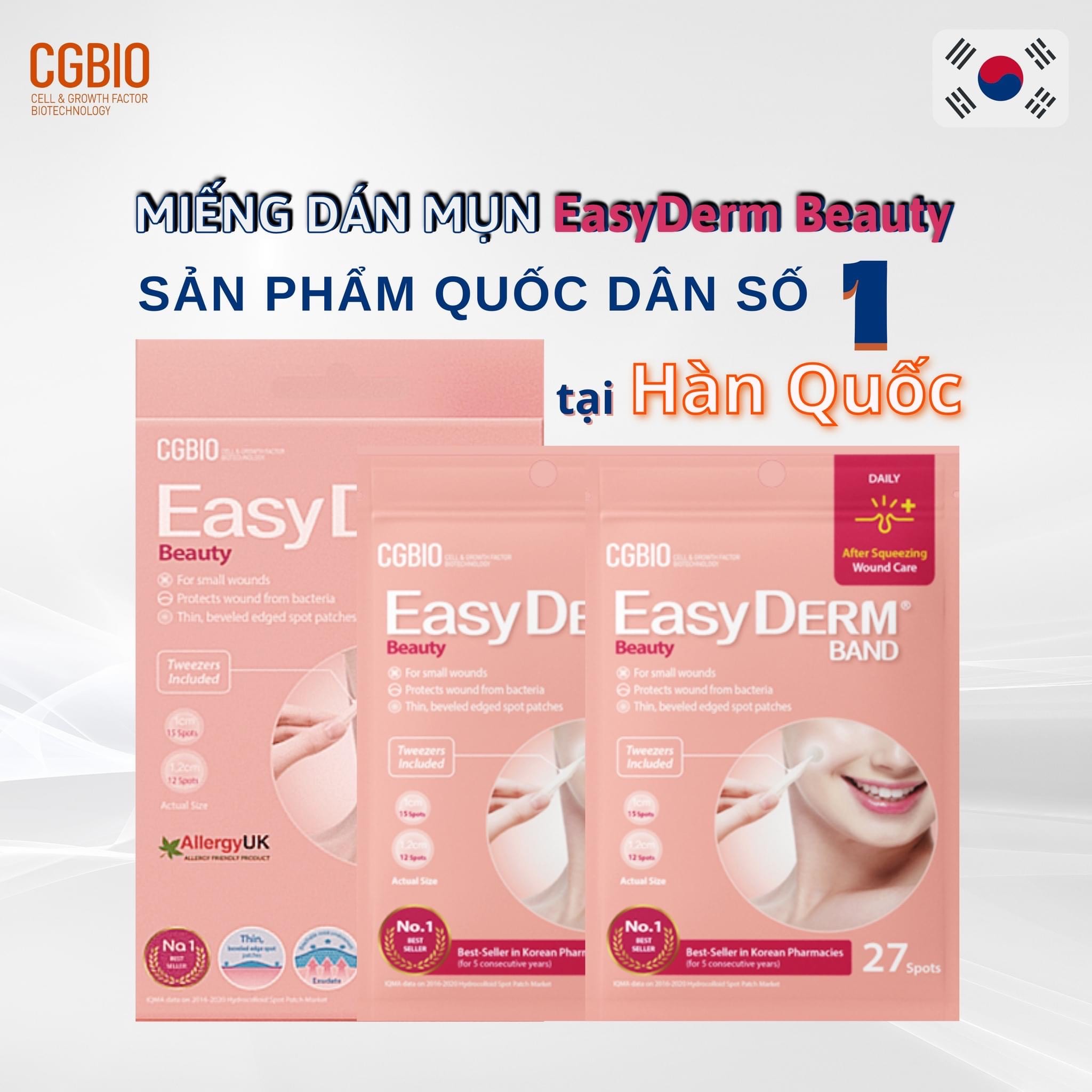 Miếng dán mụn giảm sưng viêm CGBIO EASYDERM BEAUTY (27 miếng) - Tặng kèm nhíp gắp tiện dụng