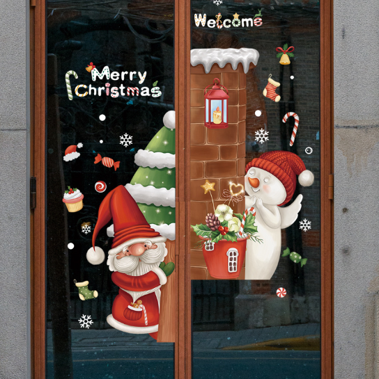 Decal trang trí Noel - Ông già Noel ôm cây thông
