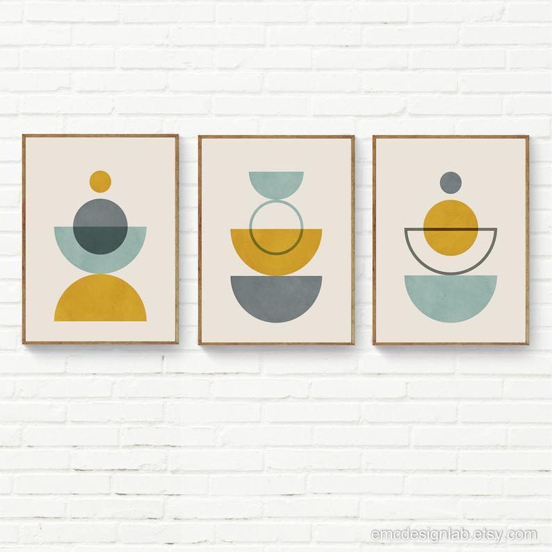 Tranh treo tường | Bộ 3 tranh Mustard Wall Art, Gray Mustard Print Set, Original Minimalist Prints