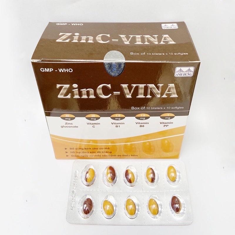 Viên uống tăng sức đề kháng ZinC - Vina - giúp bổ sung kẽm cho cơ thể, giảm nguy cơ các bệnh do thiếu kẽm - Hộp 100 viên