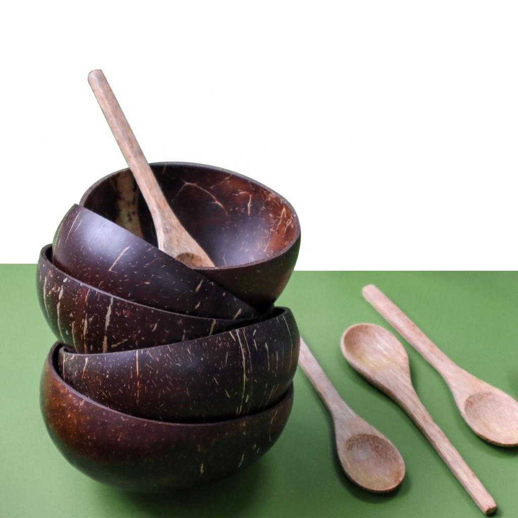 Bộ Bát Gáo Dừa & Muỗng Gỗ, vật dụng dùng để ăn hạt ngũ cốc dinh dưỡng Granola nhà Ohoo