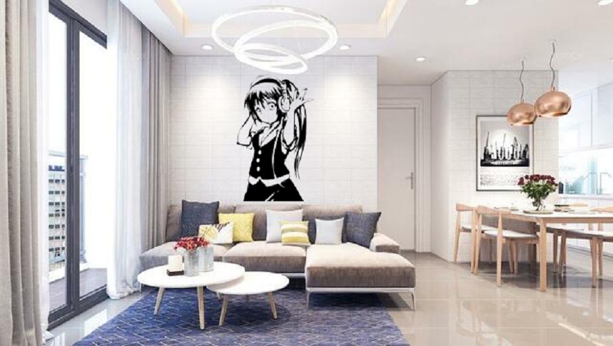 Decal dán tường cô gái dễ thương nghe nhạc đầy phong cách