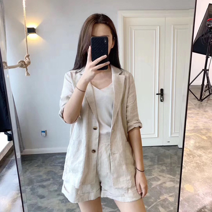 Áo blazer nữ Đũi Việt chất linen phóng khoáng dáng suông dài trẻ trung