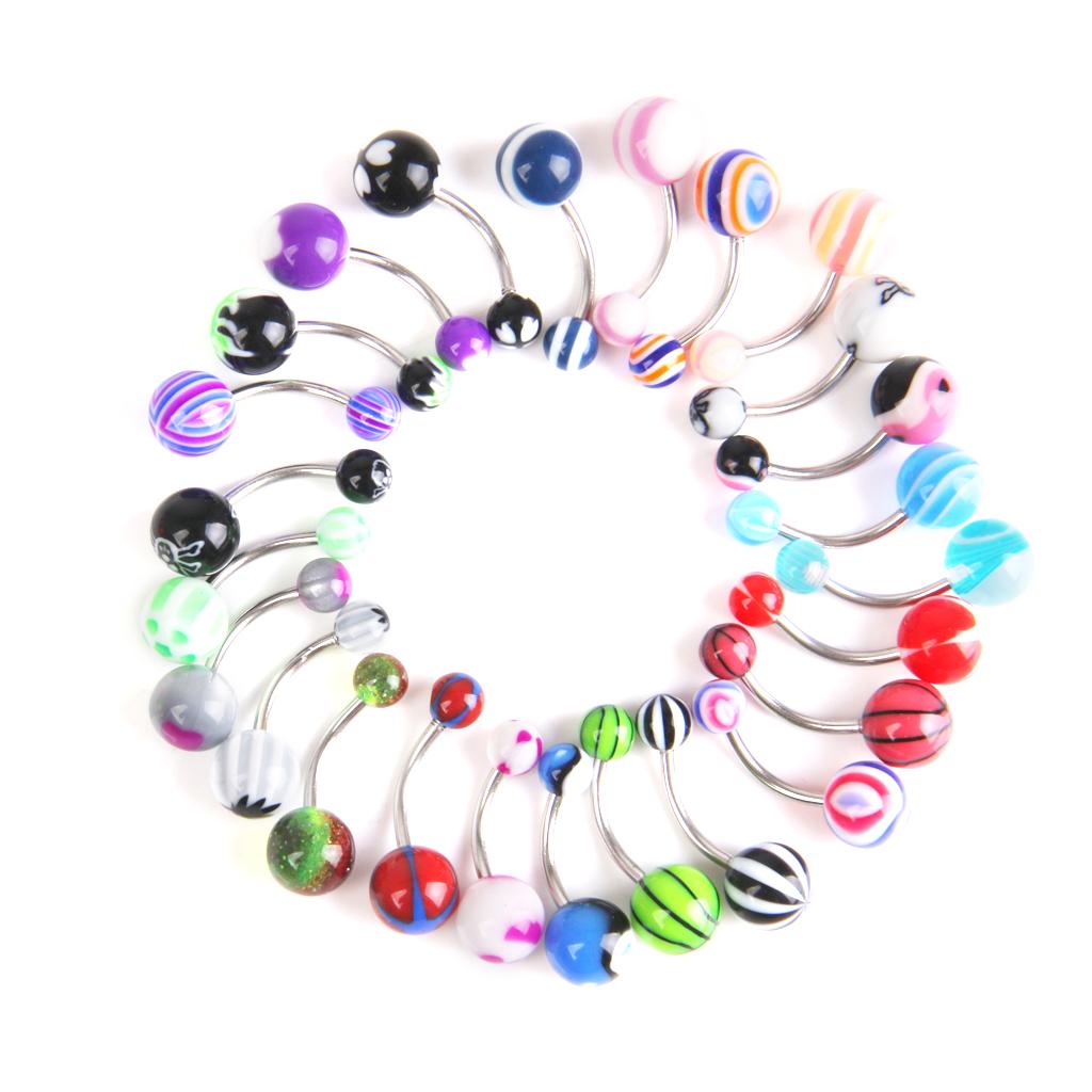 Lot 50Pcs Stainless Steel Ball Bar Ear Studs Navel Button Ring Body Piercing