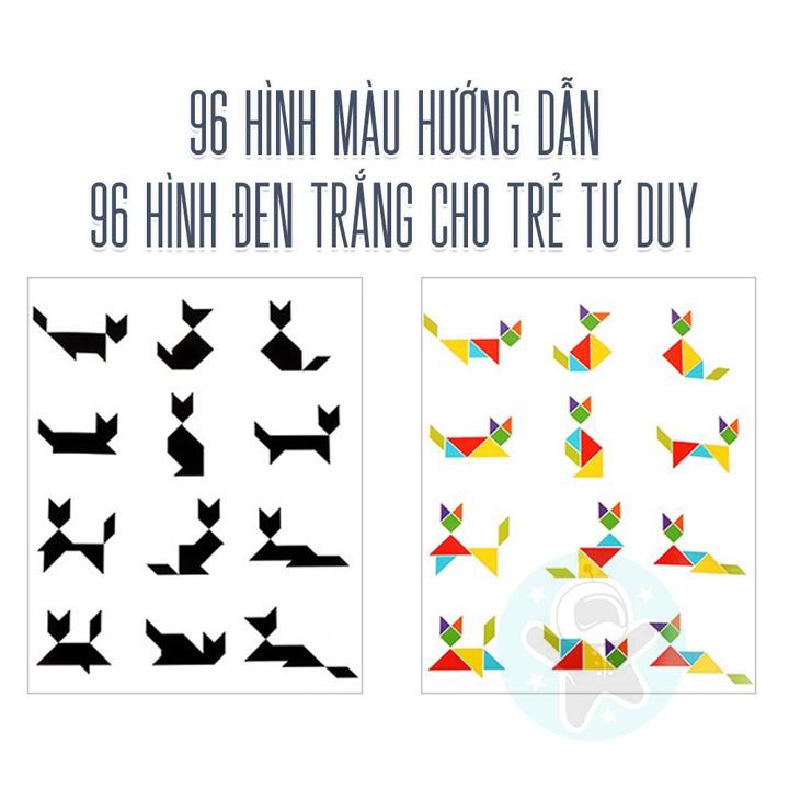 Đồ chơi cho bé xếp hình gỗ Tangram kèm sách nam châm cho trẻ em