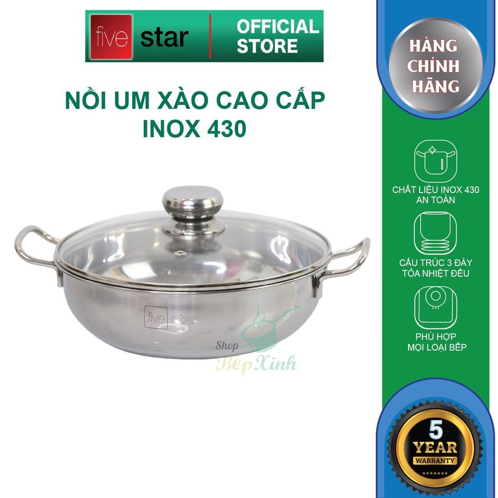 Nồi lẩu um xào inox 430 bếp từ 3 đáy Fivestar nắp kính , tặng 1 vá canh 20cm | 24cm | 26cm | 28cm | 30cm