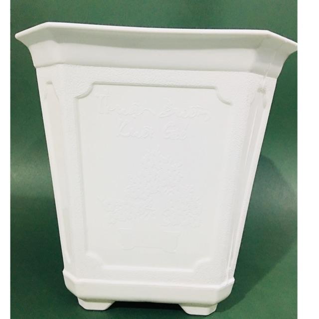 Chậu Nhựa Trắng Vuông Cao Cấp - Gốc Giác Nhẹ - Siêu Dày và Nặng 35*40