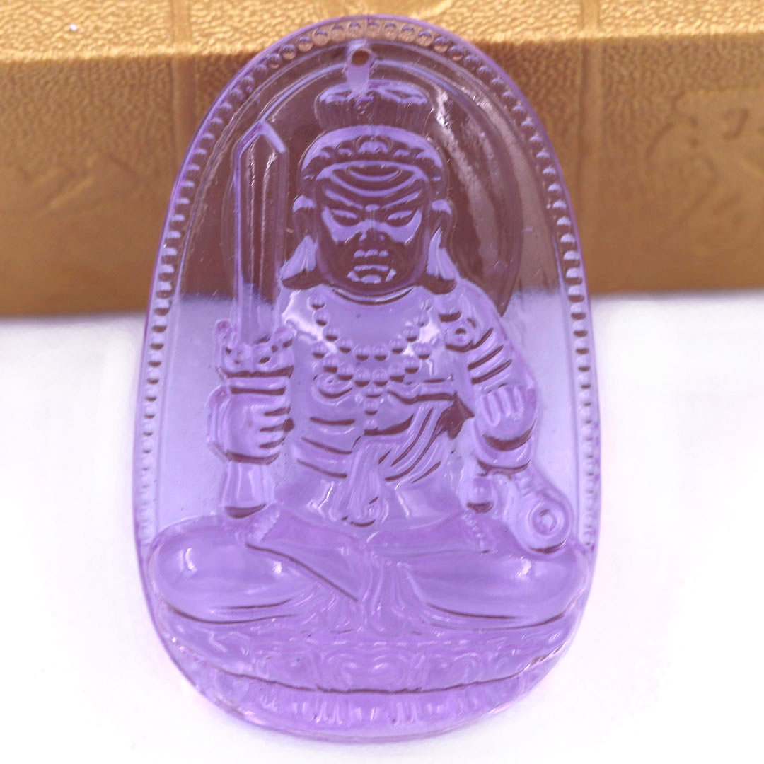 Mặt Phật Bất động minh vương pha lê tím 1.9cm x 3cm  kèm vòng cổ dây chuyền inox vàng + móc inox vàng, Phật bản mệnh, mặt dây chuyền