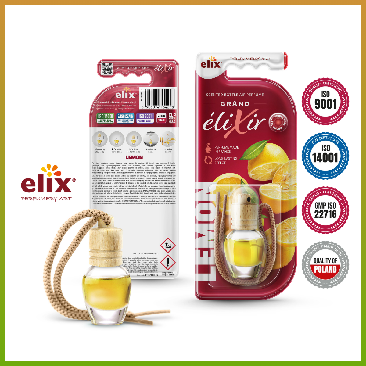 Tinh dầu treo Ô tô tự nhiên Elix - Hương Lemon (Chanh tươi)