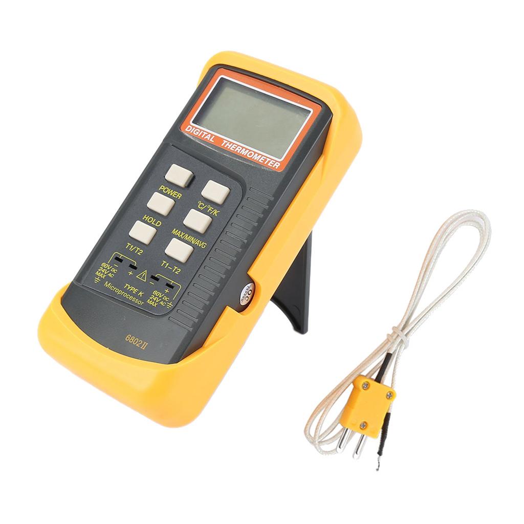 6802II Kênh Đôi K Loại Màn Hình Hiển Thị LCD Kỹ Thuật Số Nhiệt Kế Cảm Biến + Kẹp Ống