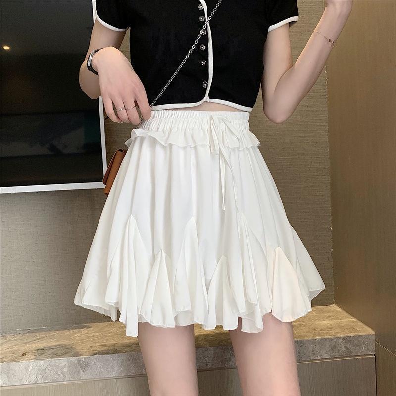 Chân Váy Ngắn Hàn Quốc Dáng Xòe Viền Bèo Kèm Dây Nơ 2 Màu Siêu Xinh