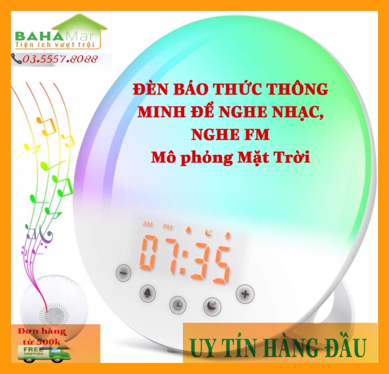 ĐÈN LED MẶT TRỜI BÁO THỨC  NGHE NHẠC  GHI ÂM  ĐỔI MÀU  BAHAMAR  đa năng rất tiện ích cho cuộc sống