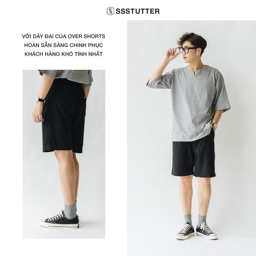 Quần Short Nam phần gấu được thêu chữ SSStutter vải Linen cạp chun thoải mái 3 màu Over Shorts