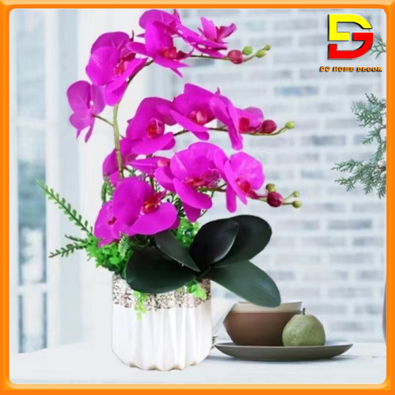 Hoa Giả Chậu Hoa Lan Hồ Điệp 3 Nhánh Cắm Điểm Nhiều Màu Sắc Decor Trang Trí Nhà Cửa DG-184