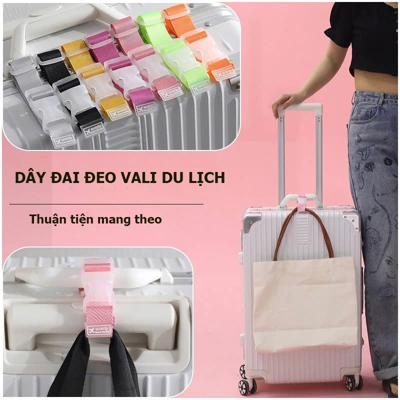 Dây Đai Buộc Khóa Hành Lý Vali Treo Balo Túi Xách Giỏ Cặp Đi Máy Bay Du Lịch Dã Ngoại Picnic Cắm Trại - Giao Màu Ngẫu Nhiên