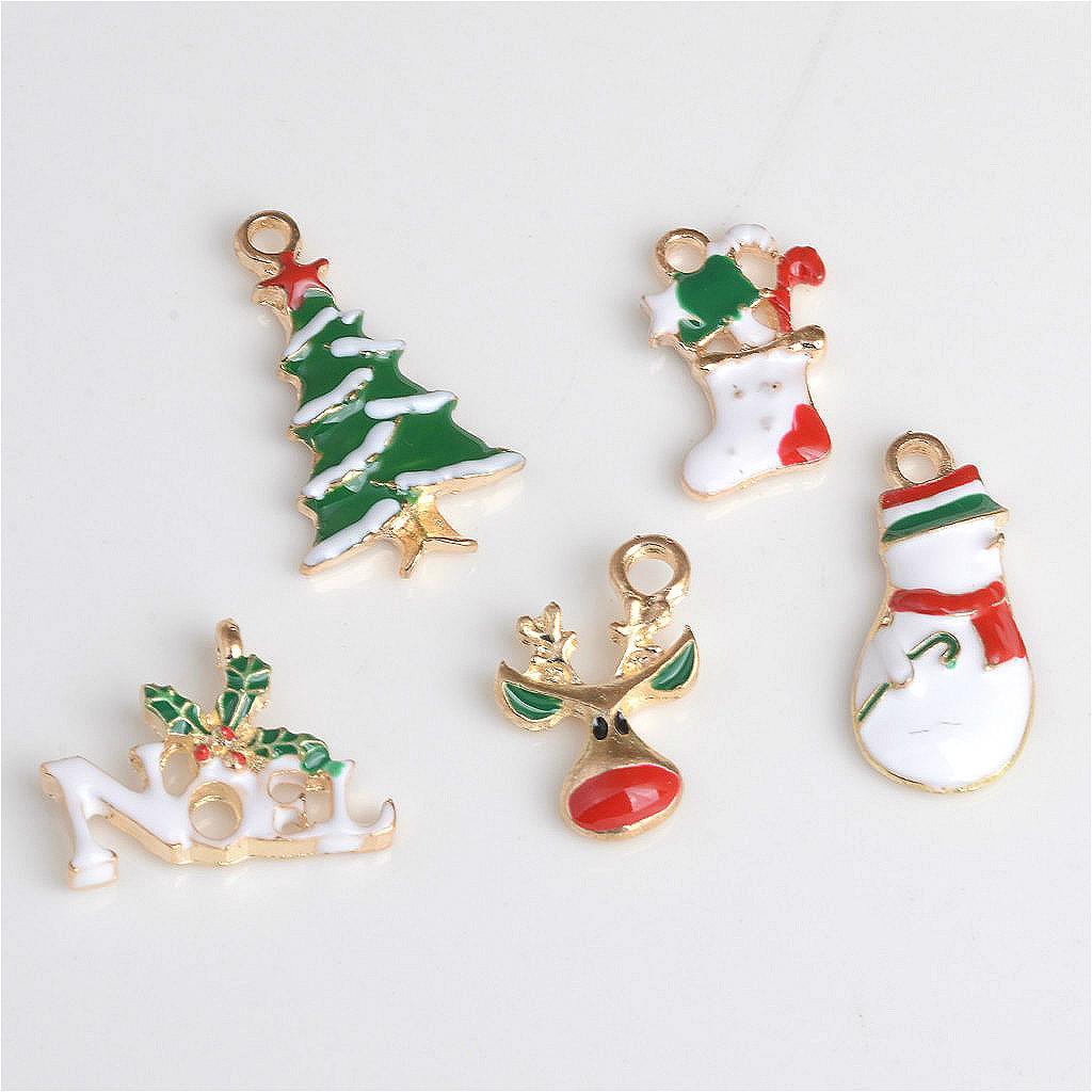 10 Pieces Mixed Enamel Christmas Charms Pendants DIY Xmas Jewelry Gifts Decorations &amp; 50 Pieces Assorted Resin Flatback Cabochons Christmas Beads Embellishments for DIY Crafts