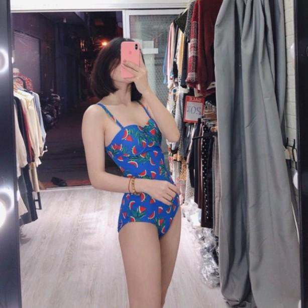freeship Bikini đồ bơi liền một mảnh chất thun co dãn họa tiết dưa hấu xanh mặc đi biển