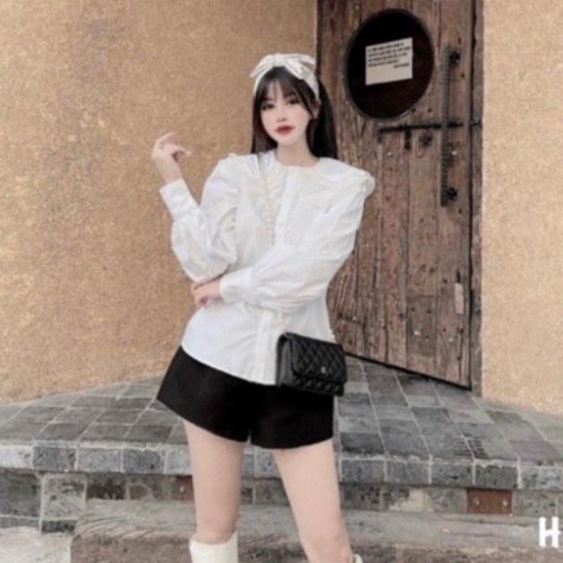 áo sơ mi nữ đi học, áo sơ mi nữ trắng dài tay cổ sen ren bèo điệu đà chất đẹp, thoáng hút mồ hôi