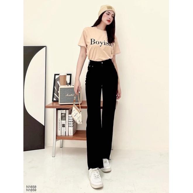 Quần jean ống suông (đen, trắng) HDSHOP lưng cao dáng dài, quần bò nữ ống rộng cạp cao