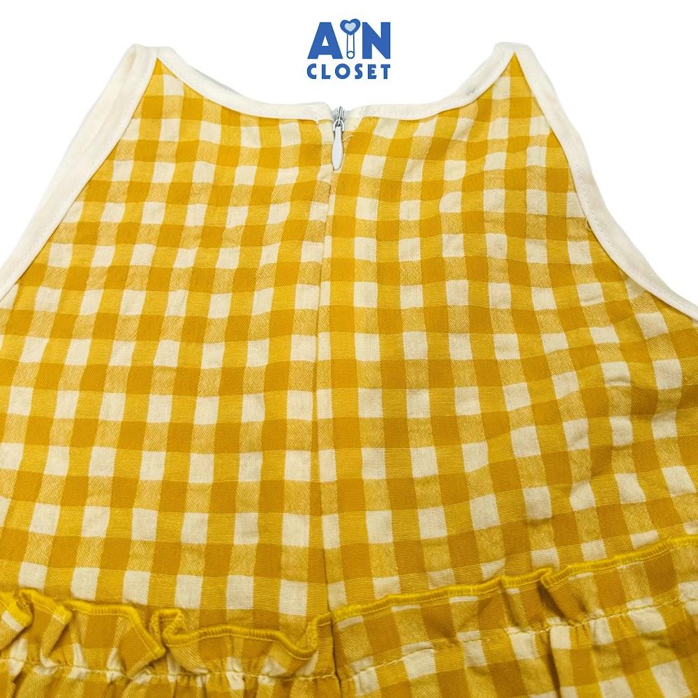 Đầm bé gái họa tiết Caro Vàng cotton. - AICDBGDORZN7 - AIN Closet