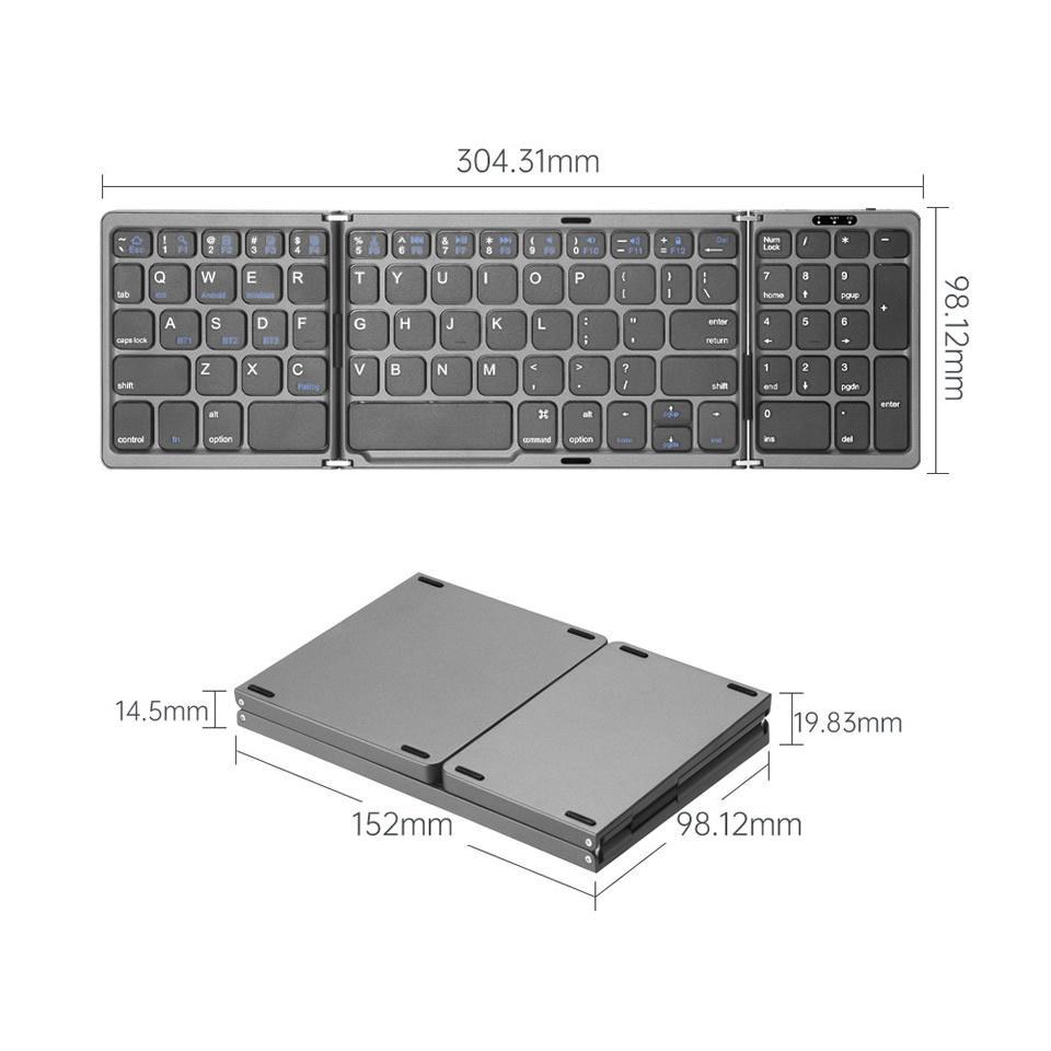Bàn Phím Bluetooth Không Dây Gấp Được Có Đồng Bộ Số 3 Cho IOS / Android / Windows