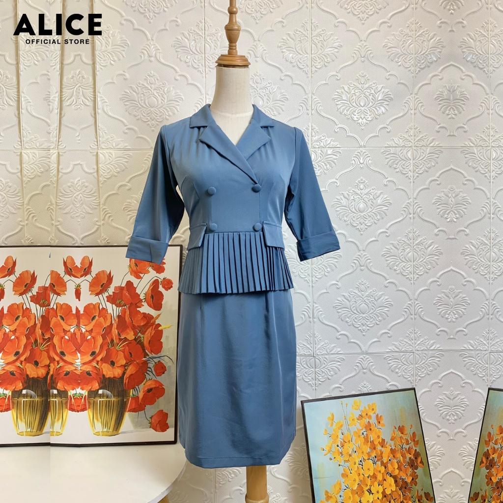 Váy Thiết Kế Cổ Vest ALICE Tay Lửng Gấp Gấu Phối Xếp Ly Vạt Áo V531