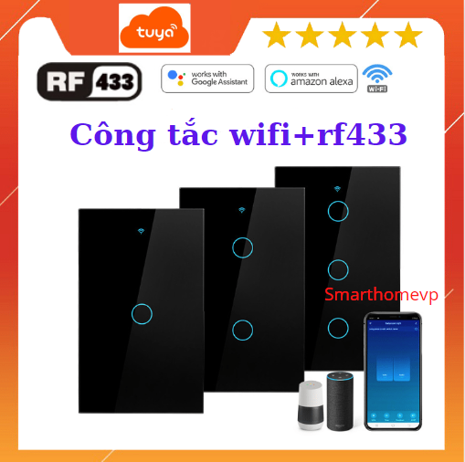 Công tắc thông minh wifi+rf, điều khiển qua app tuya/smartlife