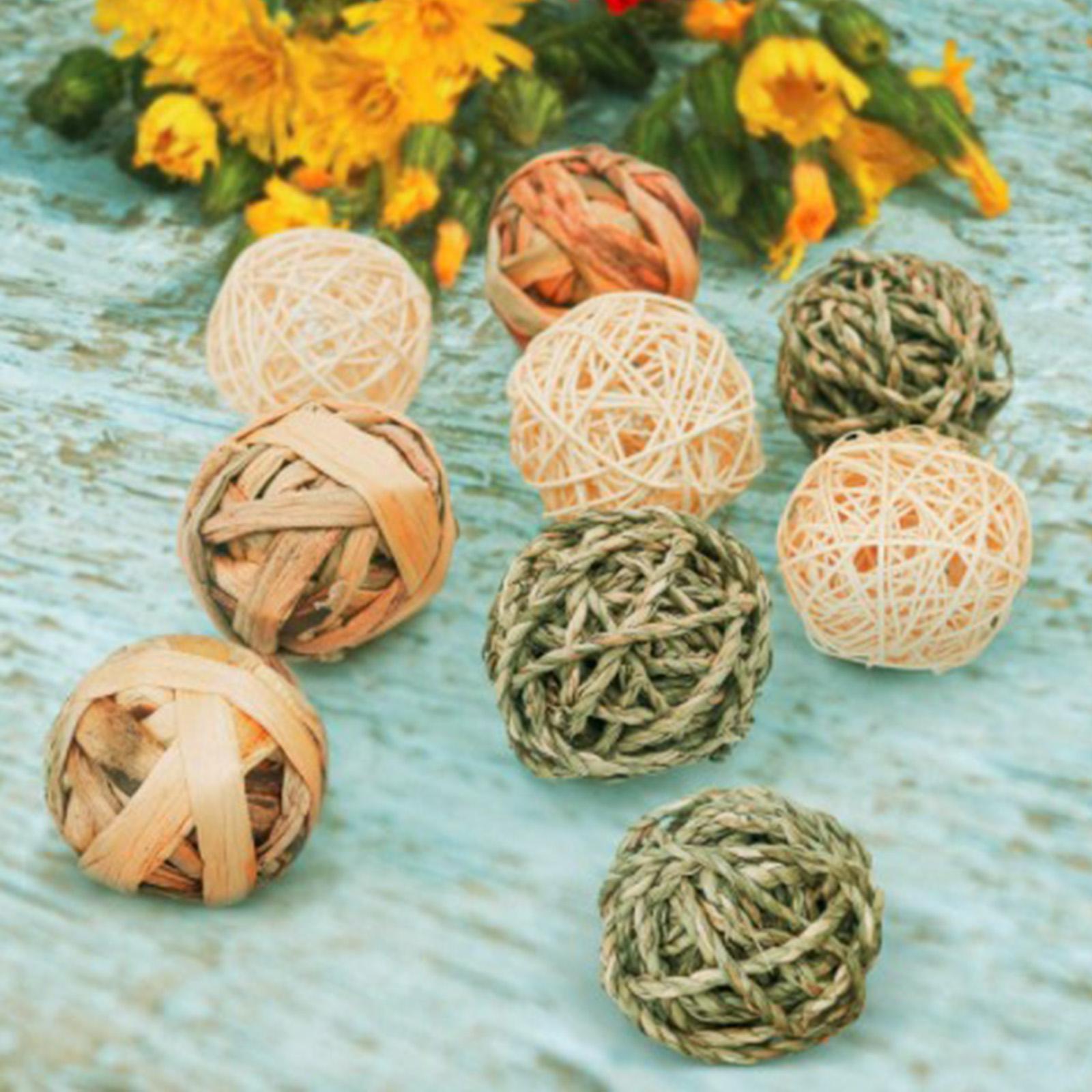 9Pcs Natural Material Rabbit Chew Toys Bunny Treat Ball Teething Chewable Interactive Toys Parrot Toys for Guinea Pigs Hamster Kitten Indoor