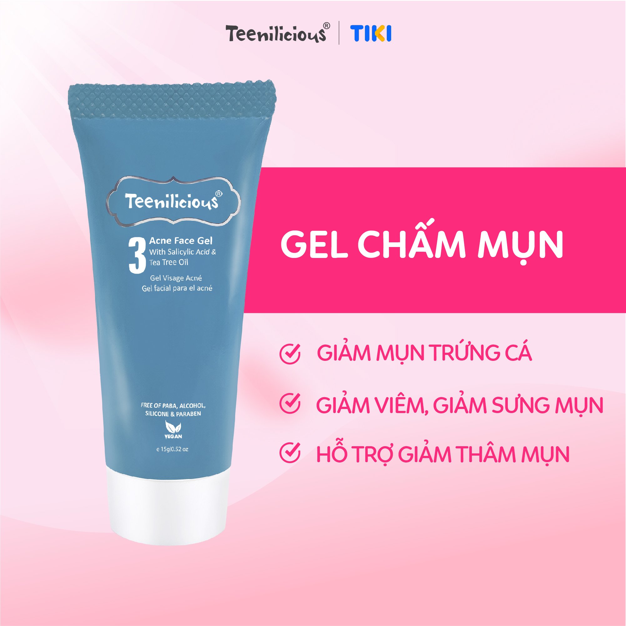 Gel Hỗ Trợ Giảm Mụn Dành Cho Da Dầu Mụn &amp; Da Nhạy Cảm Teenilicious Acne Face Gel - Tuýp 30g/15g