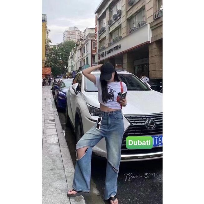 QUẦN BAGGY JEAN NỮ CHẤT BÒ RÁCH KIỂU MỚI ỐNG SUÔNG RỘNG DÀI KHÓA TRƯỚC LƯNG CAO NÂNG MÔNG PHONG CÁCH SANG CHẢNH - DUBATI