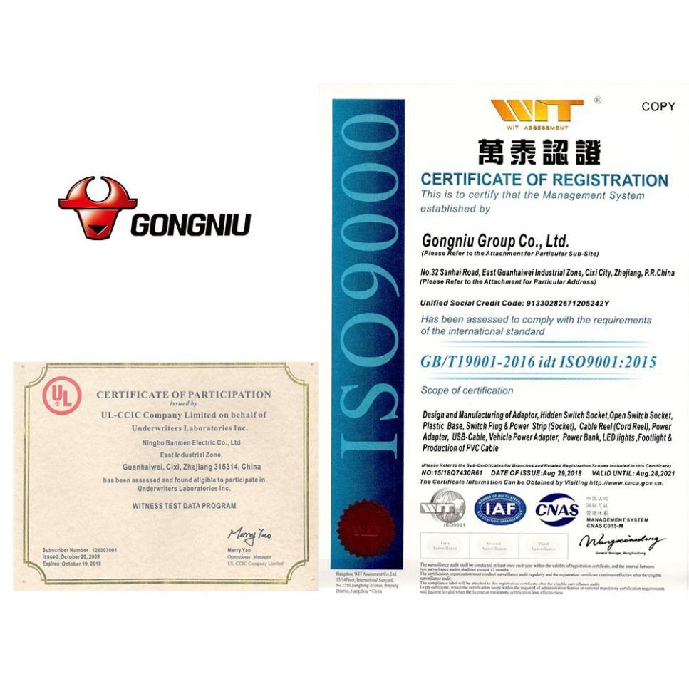 Ổ Cắm Gongniu 8 Ổ /1 Công Tắc – 10A/250/2500W – 5 mét - GONGNIU