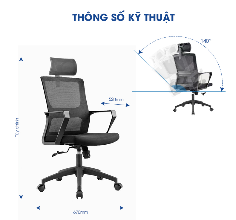 Ghế xoay văn phòng GOVI Ryan R28TD - Thiết kế tựa đầu bảo vệ sức khỏe