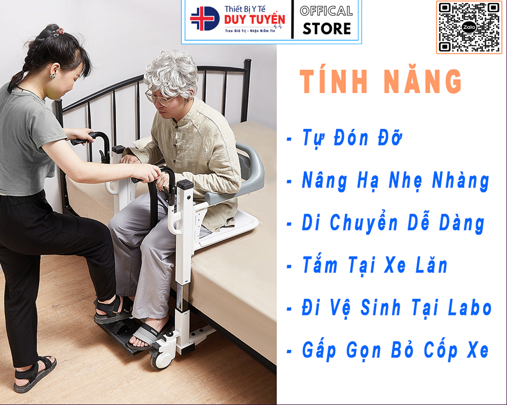 Xe Nâng Hạ Người Bệnh Không Cần Bế Vác, Đi Tắm Và Đi Vệ Sinh Tiện Lợi Tại Xe, Nâng Thủy Lực Tải Trọng 250Kg