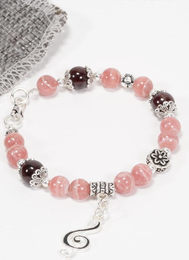Vòng Thạch Anh Dâu Phối Garnet & Charm Dream Catcher Bạc Ngọc Quý Gemstones