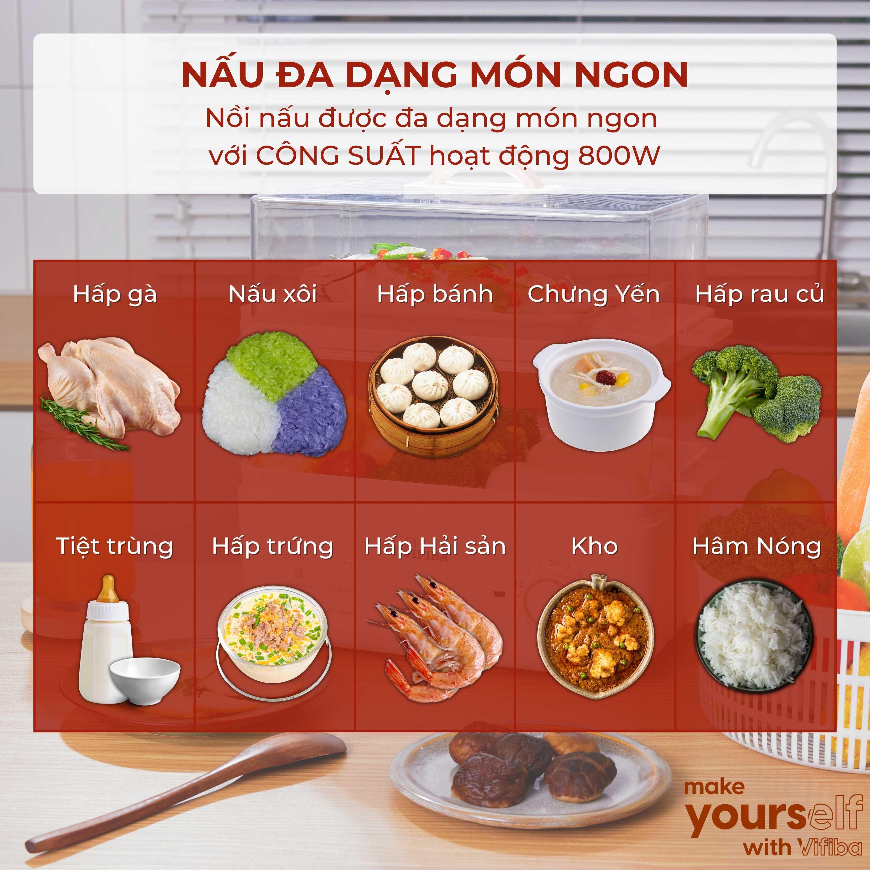 Nồi Hấp Điện 2 Tầng Đa Năng Hàng Chính Hãng VIFIBA, Thể tích 21L - Dung Tích 10L - Hấp Gà Nguyên Con, Công Suất Lớn, Chức Năng Hẹn Giờ Thông Minh