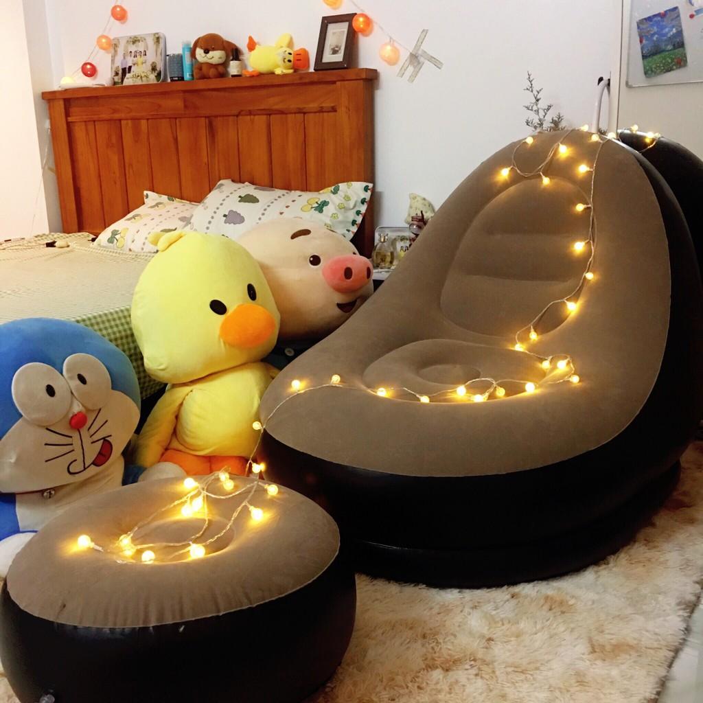 Đệm hơi, ghế hơi tựa lưng Tặng kèm Bơm tay+đôn ghế Hoạ tiết trơn