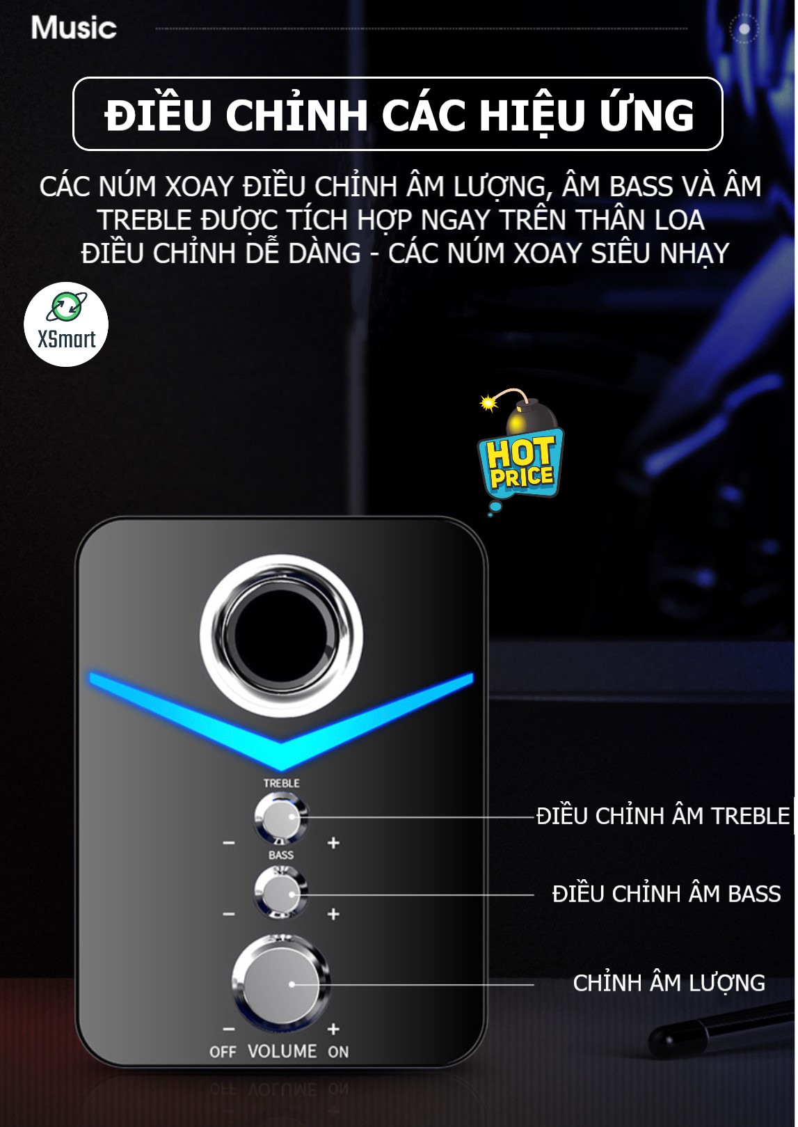 Loa vi tính để bàn XSmart MC D221 SUPER BASS cực đã, có LED, dòng loa cao cấp cho laptop, pc, điện thoại - Hàng Chính Hãng