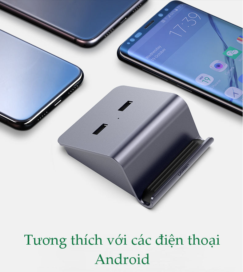 Giá đỡ điện thoại kèm Hub USB 2.0 2 cổng hỗ trợ OTG, Bluetooth 4.0 UGREEN 50924 - Hàng chính hãng