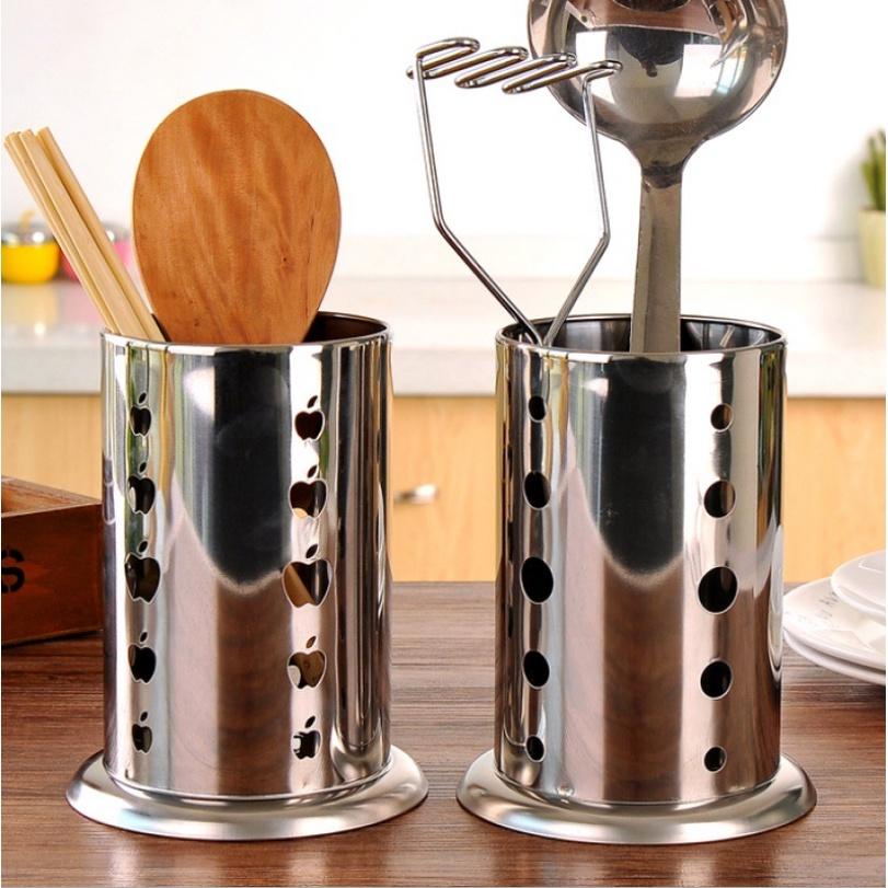 Ống đựng muỗng đũa inox dạng tròn có lỗ thông thoáng ráo nước cao cấp