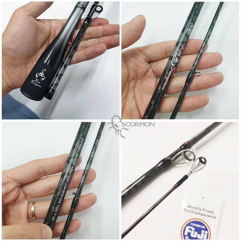 Cần câu - Cần câu lure máy đứng và ngang 2.13m - 2.4m cao cấp Scorpion khoen FUJI mã CM16 trắng đen
