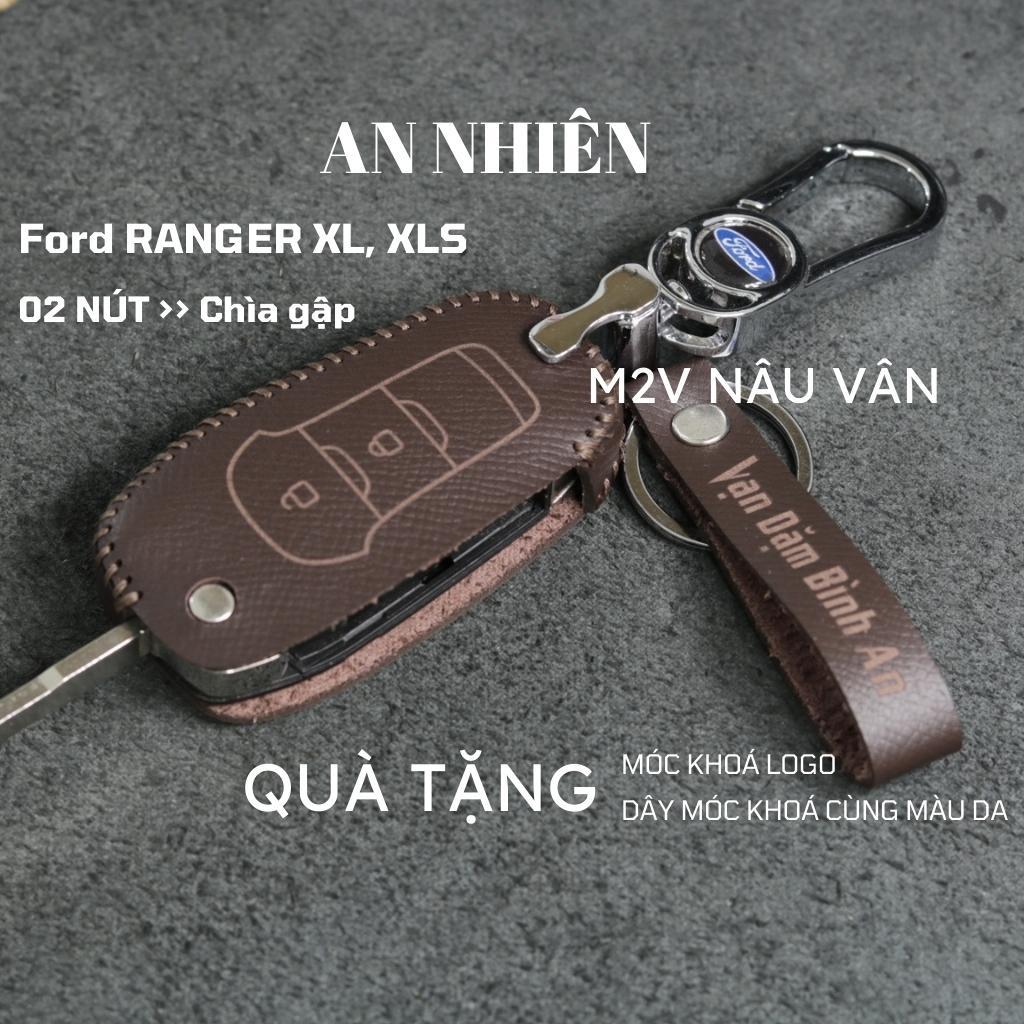 Bao da dành cho móc khoá bọc ốp chìa khóa xe ô tô Ford Ranger XL, XLS, da bò, nhiều màu, khâu thủ công Ford1B
