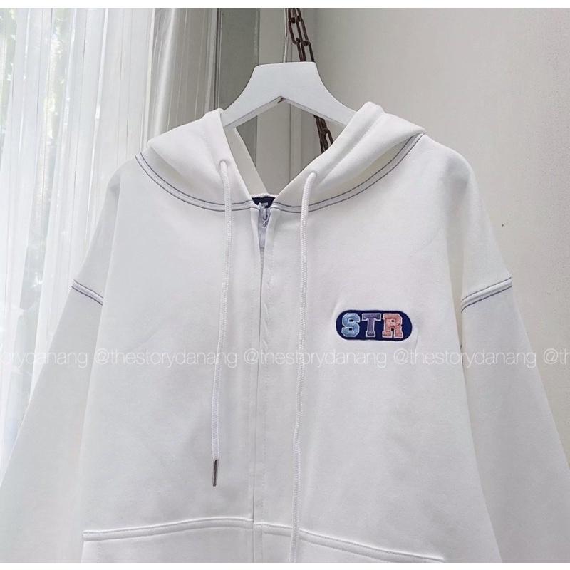 Áo khoác hoodie form rộng có khoá kéo tay phồng, áo khoác chống nắng nỉ ngoại STR