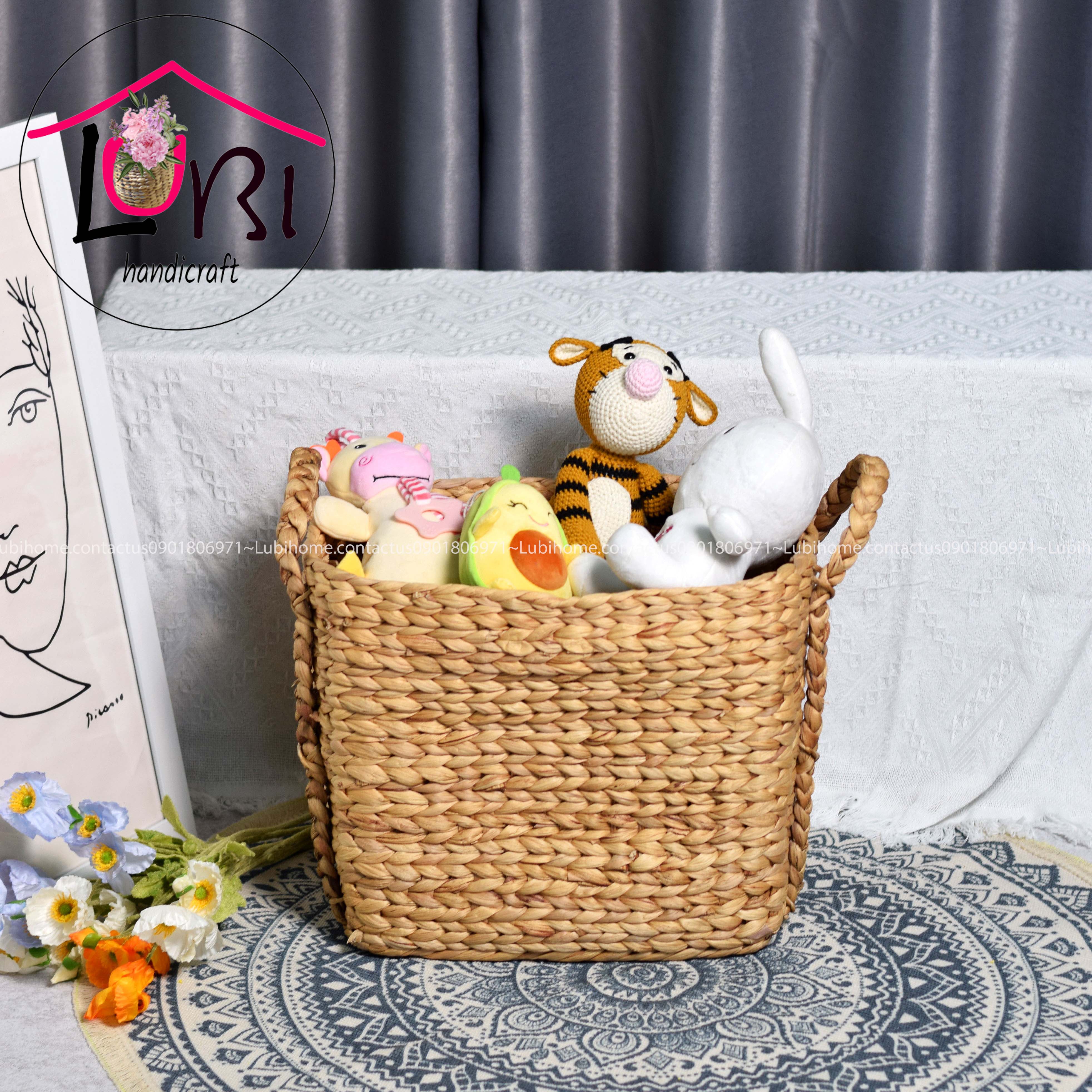 Lubihandicraft - Giỏ đựng đồ lục bình quai đan bím - mộc mạc